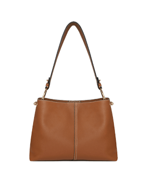 Tan hobo shoulder bag in pebbled leather with single top strap