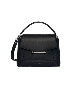 Black mosaic bag with top handle, detachable shoulder strap and silver hardware, Strathberry.