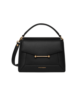 Black Strathberry Mosaic Bag with top handle and gold bar hardware