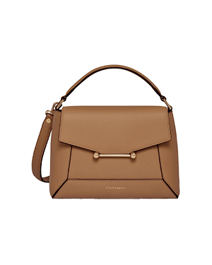Caramel mosaic bag with top handle and shoulder strap, Strathberry.