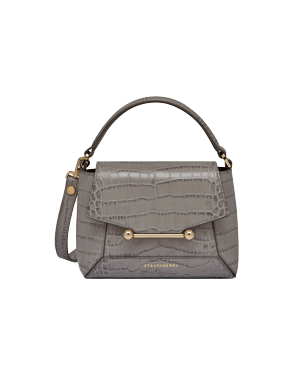 Strathberry Mosaic Nano bag in soft croc, front view on white background