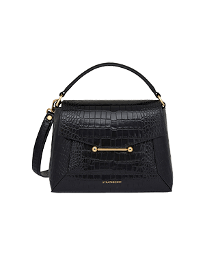 Strathberry Mosaic bag in soft croc with top handle and gold bar closure.
