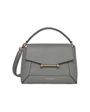 Stone grey Strathberry Mosaic bag with top handle, detachable strap and gold hardware.