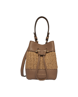 Strathberry raffia and clay Osette bucket bag with drawstring and top handle