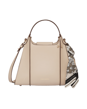 Strathberry Arkshell bag in oat with top handle and silk scarf