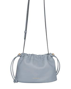 Strathberry Charlotte Drawstring bag in dusky blue, front view