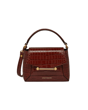 Strathberry Mosaic Nano croc leather top-handle bag, brown