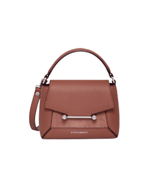 Strathberry Mosaic Nano mini top-handle bag in sienna and dusty pink suede.