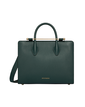 Bottle green Strathberry midi tote with top handle and gold hardware