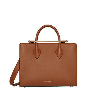 Chestnut Strathberry midi tote with top handles and detachable shoulder strap
