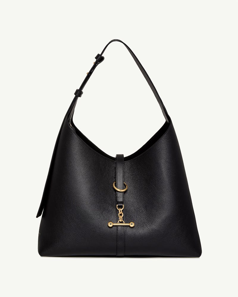 Black leather Kite Hobo Maxi bag with single shoulder strap and gold fittings.