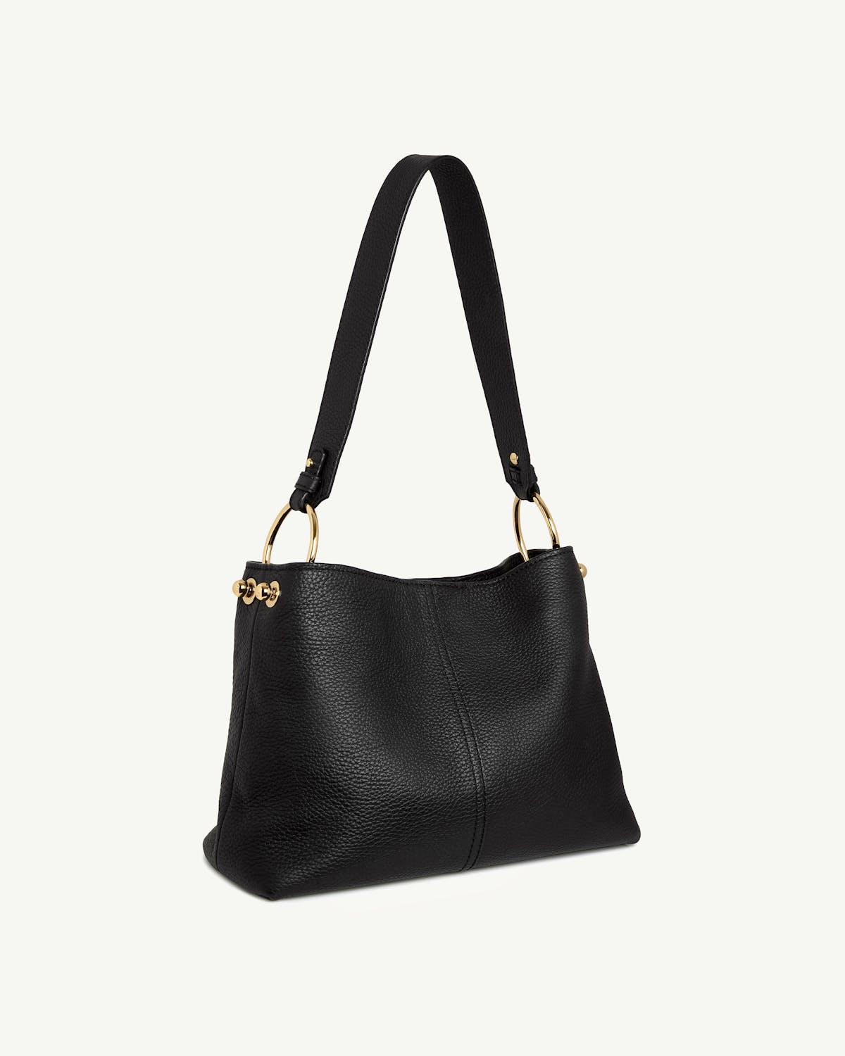 Black Lana Hobo bag with single shoulder strap and gold ring hardware