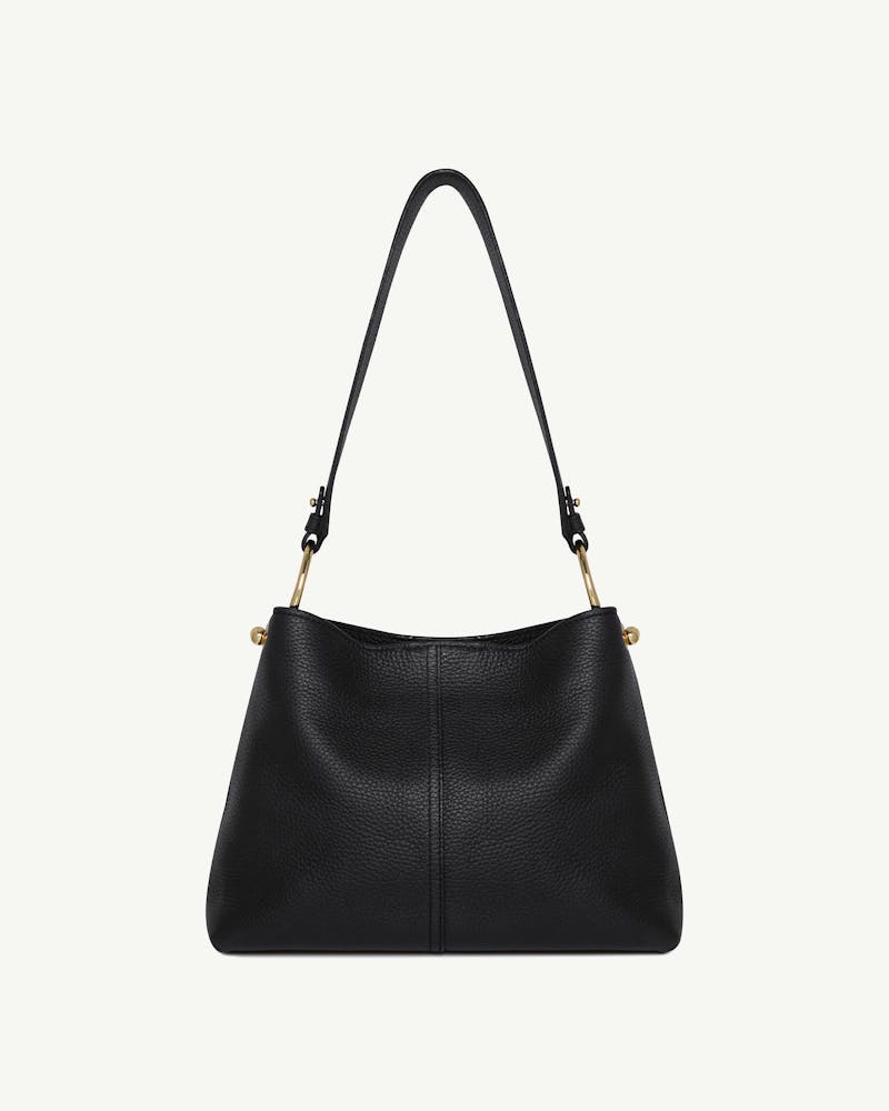 Black Lana Hobo bag front view with single shoulder strap