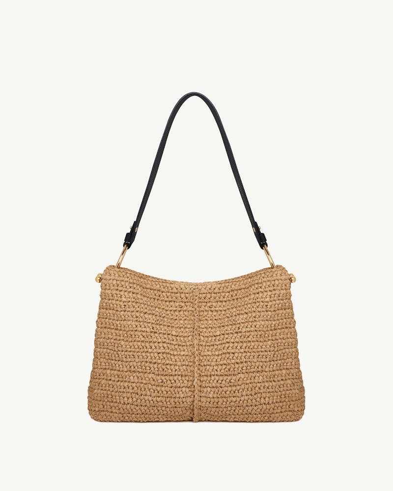 Lana Hobo bag in raffia with black shoulder strap