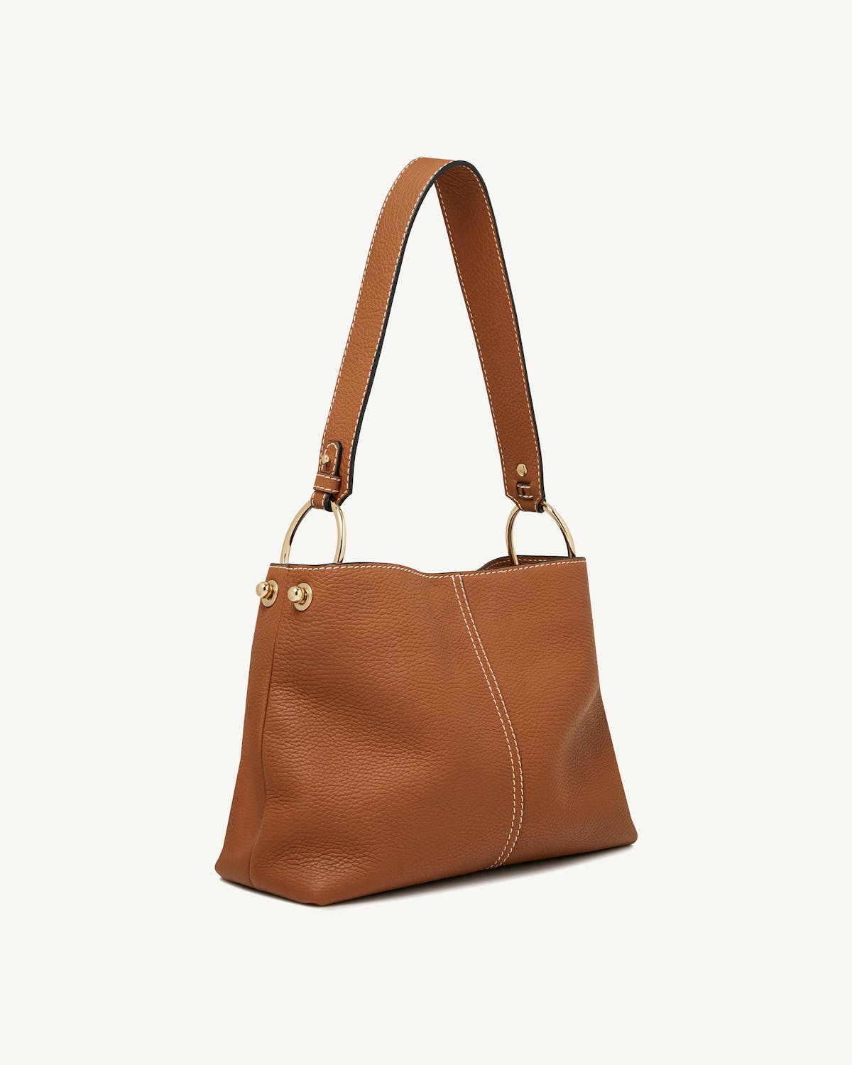 Tan Lana Hobo bag with single shoulder strap and gold ring hardware