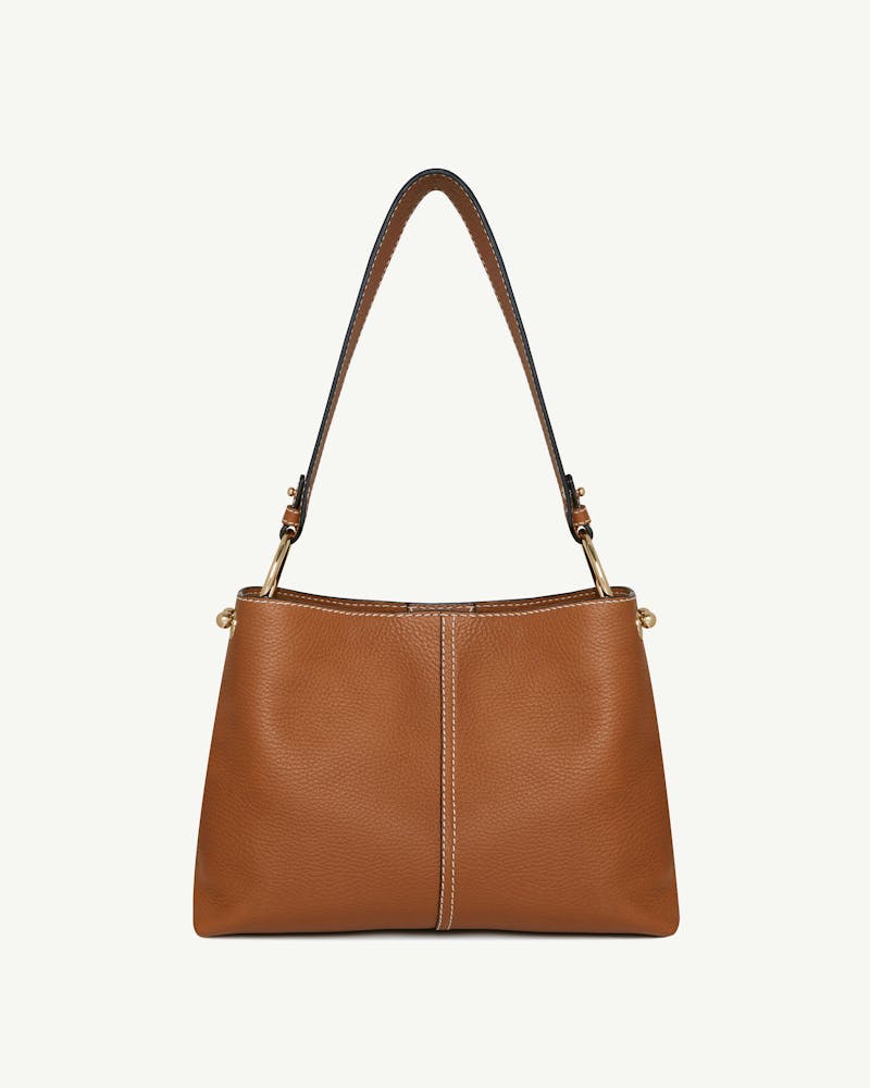 Tan Lana Hobo bag with single top handle and center seam
