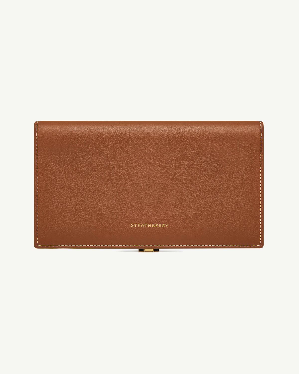 Chestnut leather large Melville Street wallet with vanilla stitching and gold Strathberry logo.