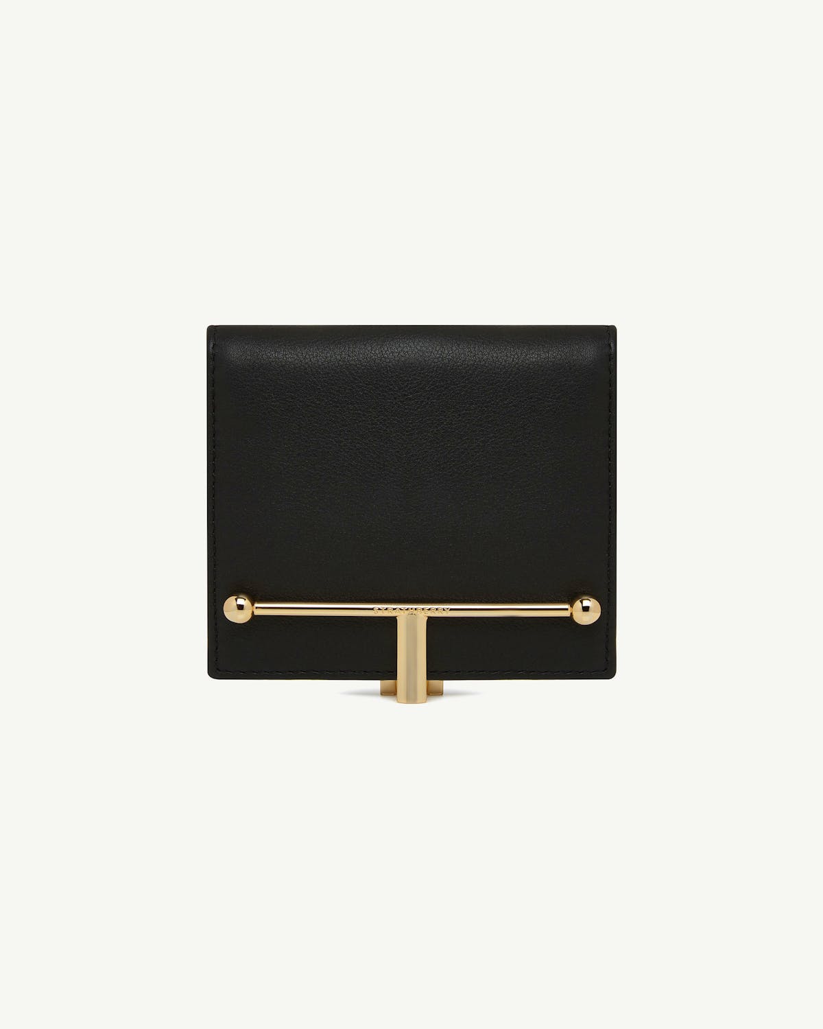 Strathberry Melville Street Wallet in black with gold T-bar closure