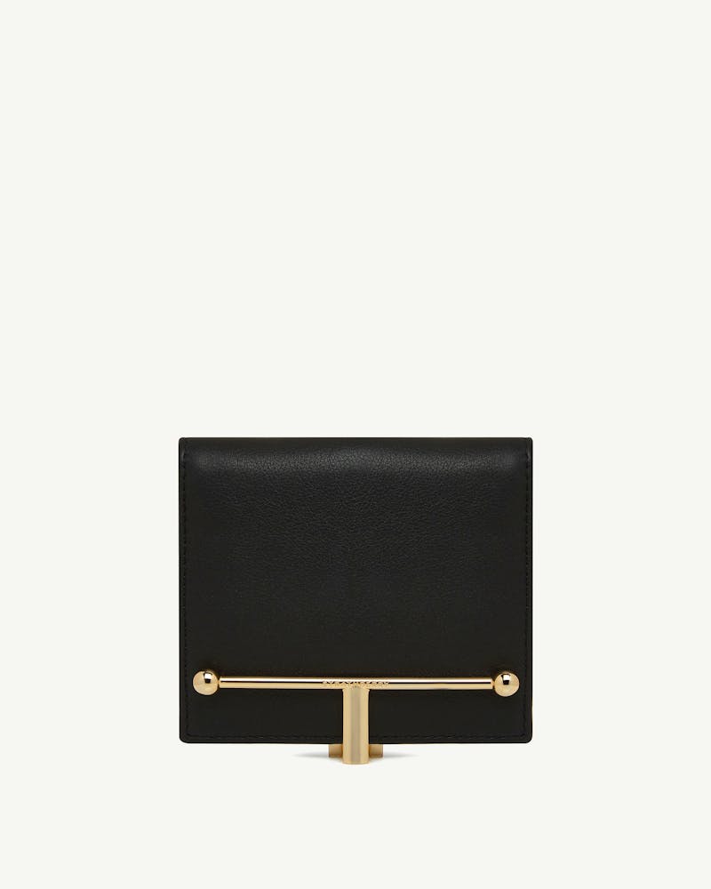 Black Melville Street wallet by Strathberry with gold bar closure