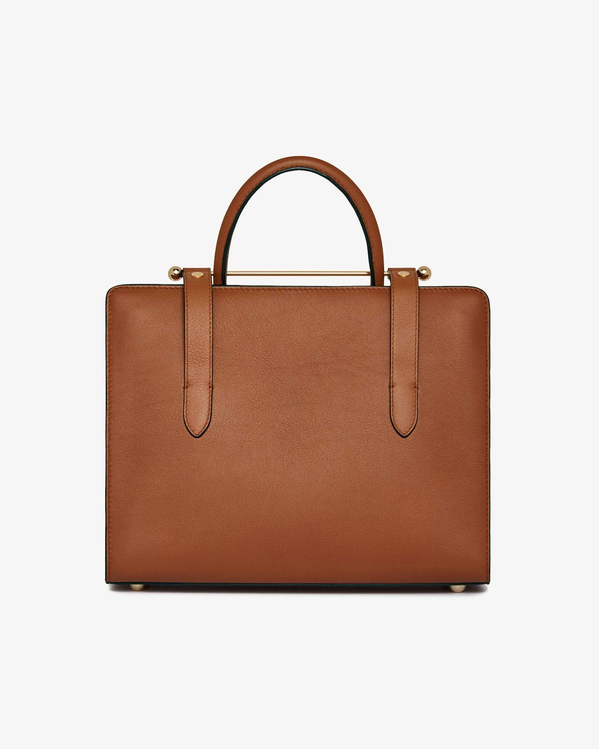 Chestnut midi tote with top handle and gold bar hardware