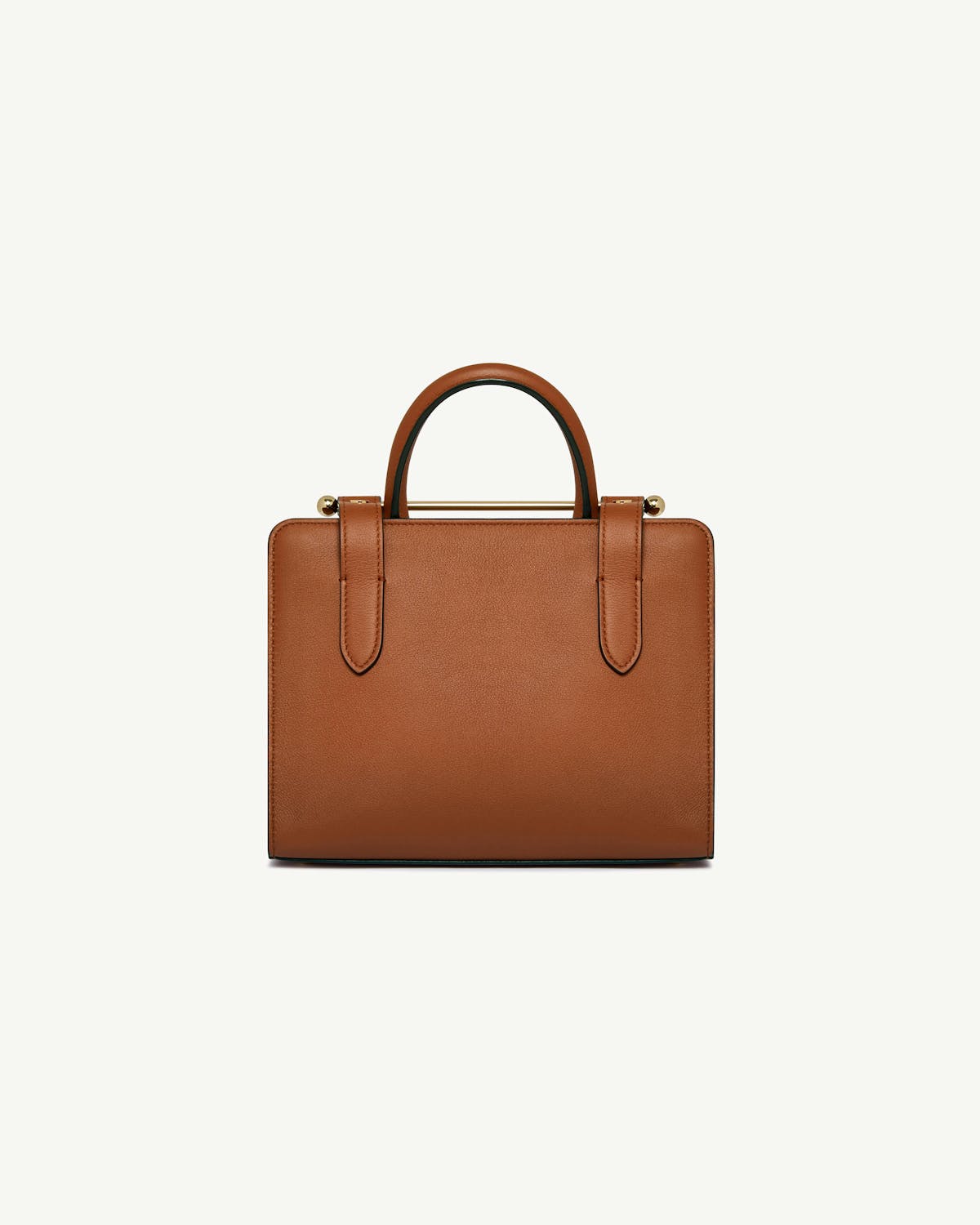 Chestnut mini tote with top handles and gold bar detail