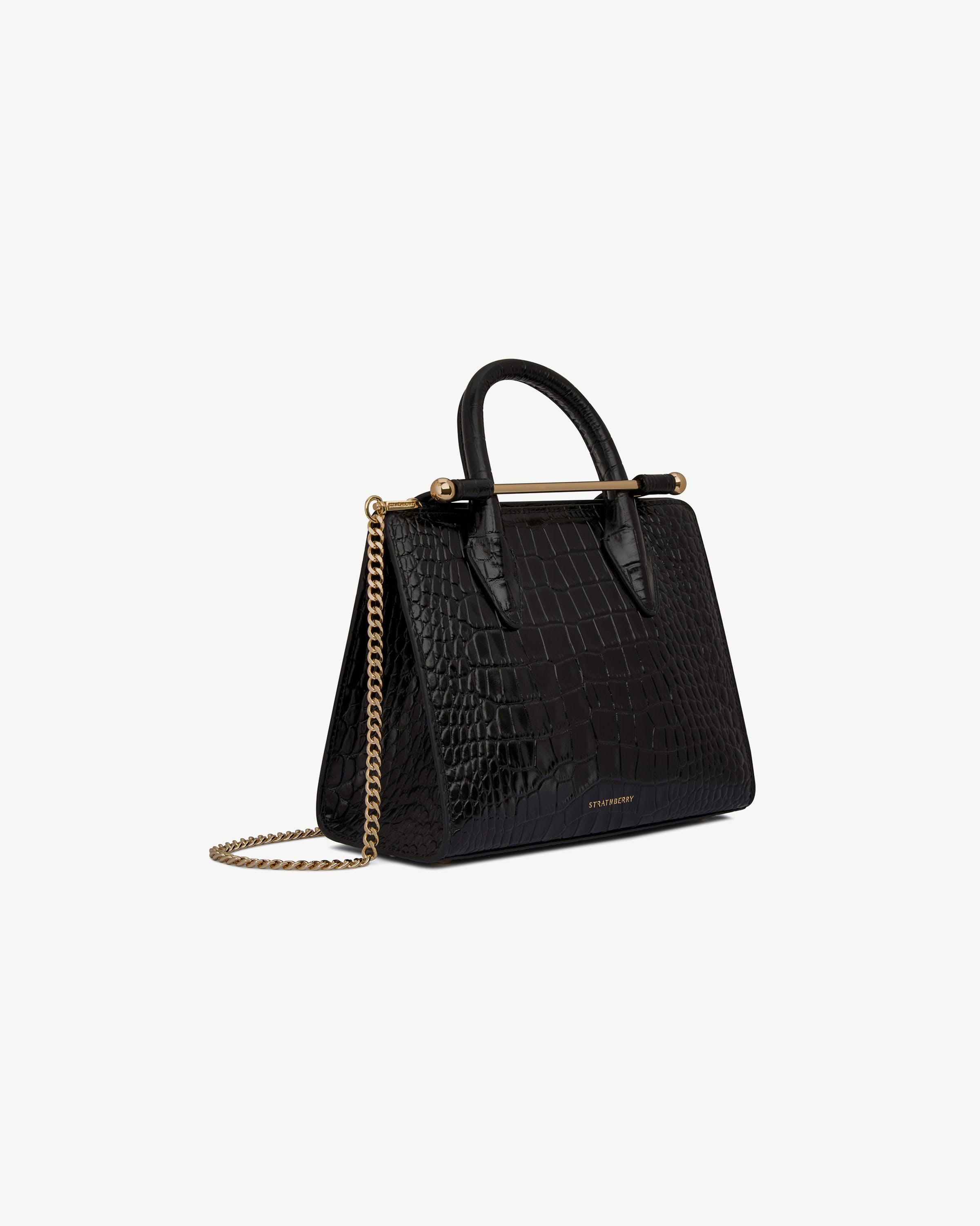 Mini Tote - Croc-Embossed Leather Black | Strathberry