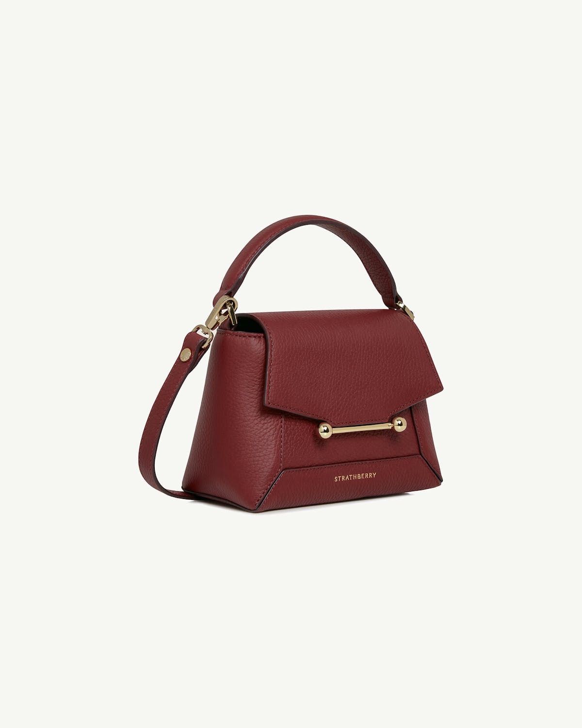 Strathberry Mosaic Nano oxblood leather bag with top handle and bar closure