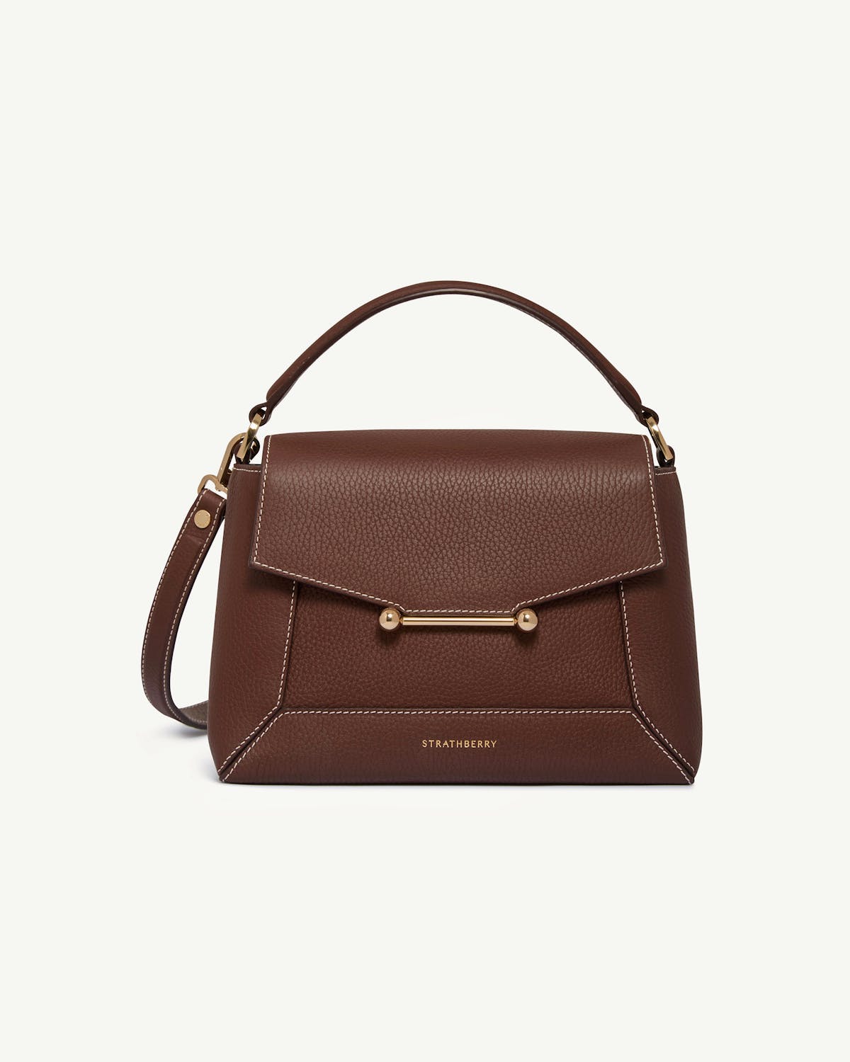 Strathberry Mosaic Bag in chocolate leather with vanilla contrast stitching