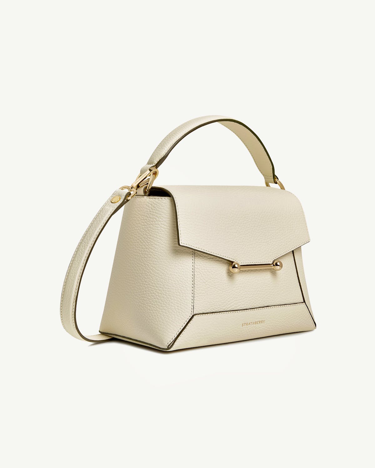 Strathberry Mosaic bag in vanilla leather with top handle and gold bar hardware