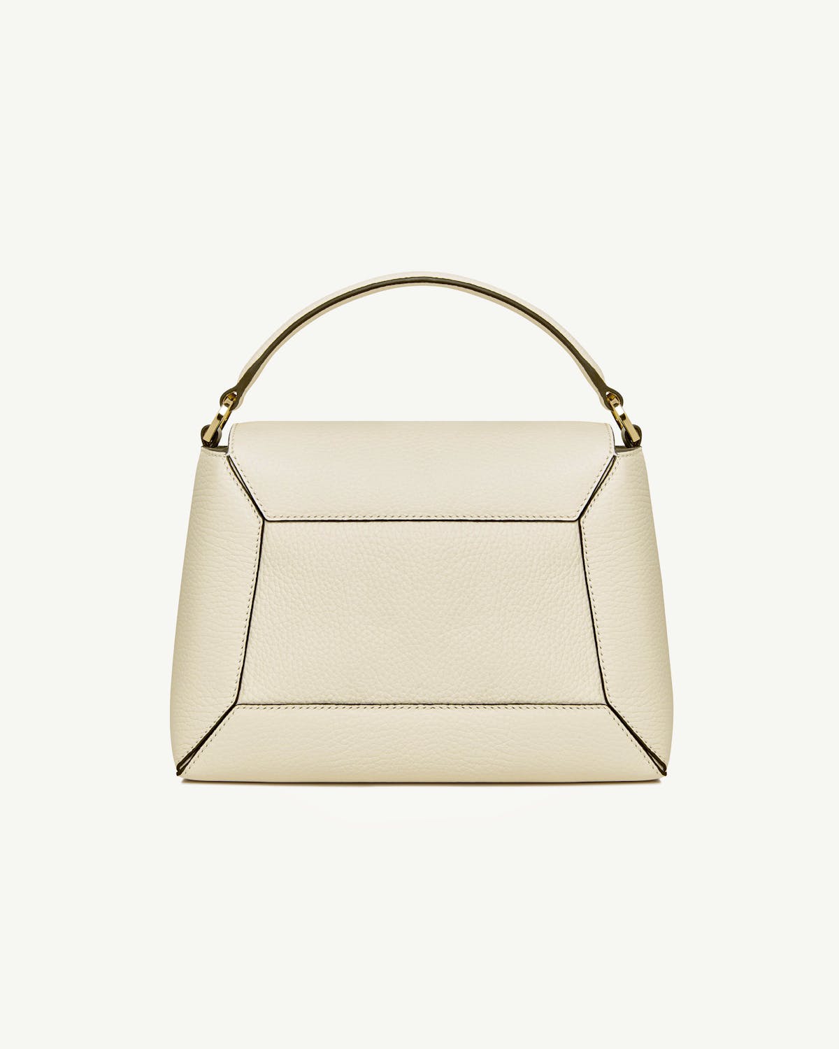 Vanilla mosaic bag with top handle, pebbled leather, contrast edge stitching and gold-tone hardware.