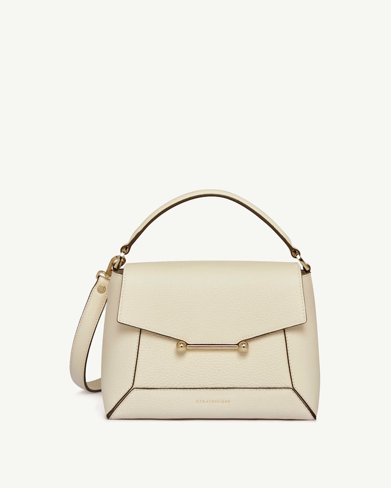 Strathberry mosaic bag in vanilla with top handle and gold bar hardware