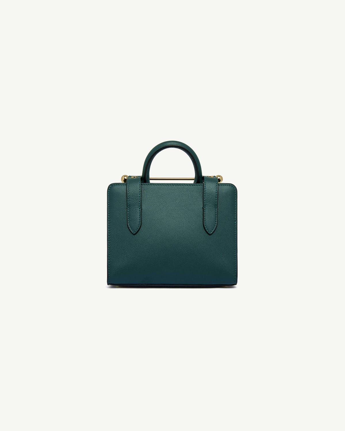 Bottle green nano tote with top handles and gold bar detail