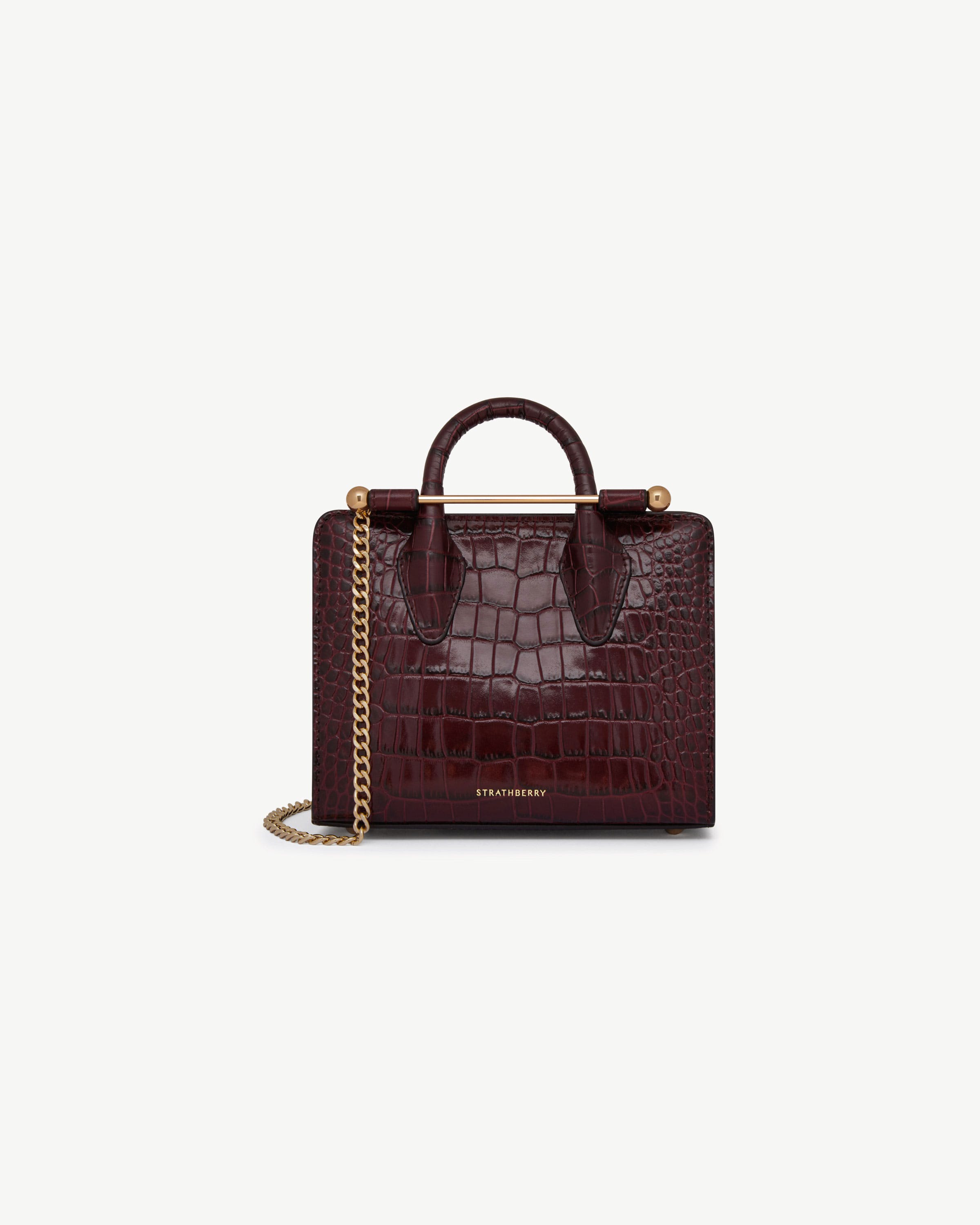 Nano Tote - Croc-Embossed Leather Burgundy | Strathberry