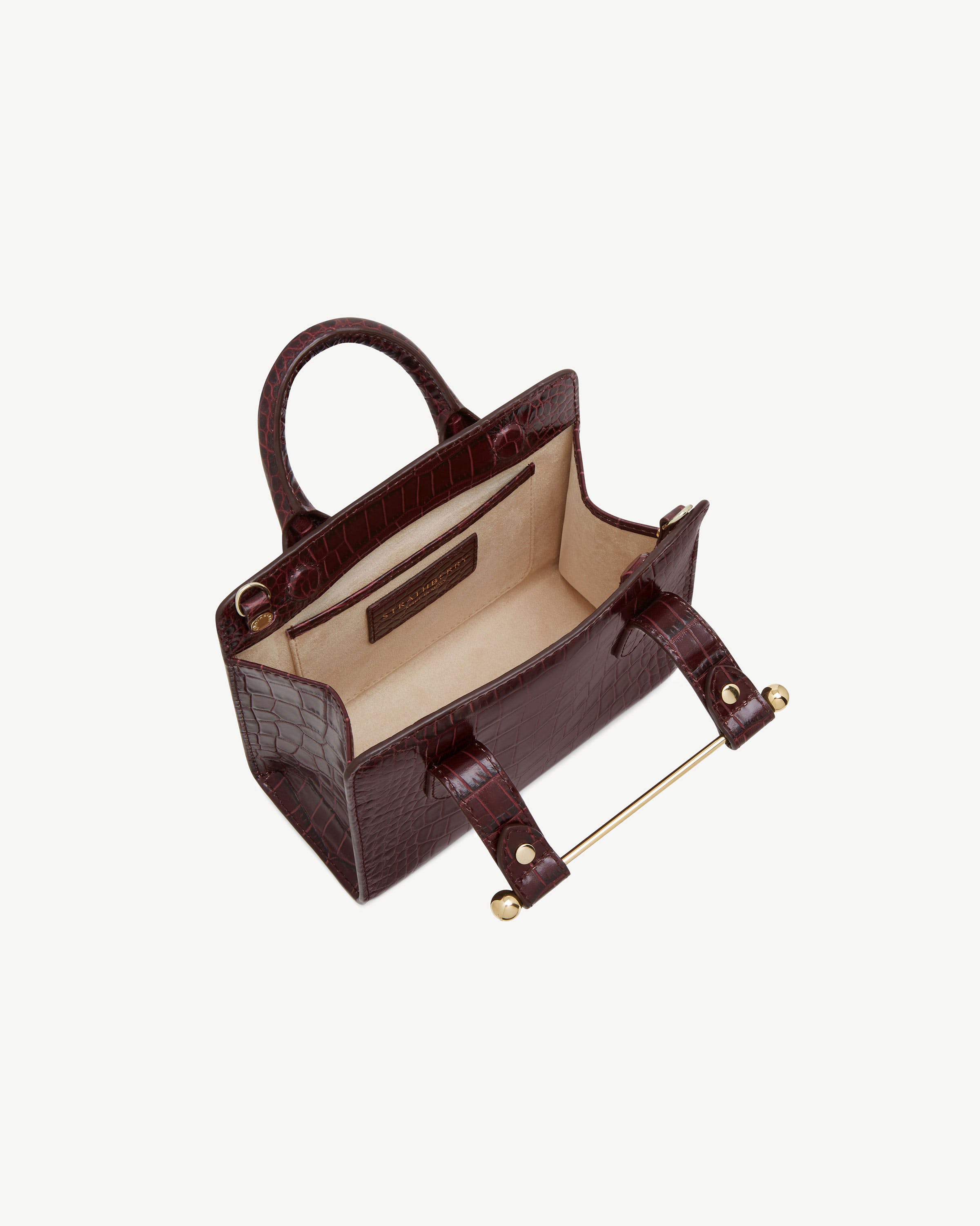 Nano Tote - Croc-Embossed Leather Burgundy | Strathberry