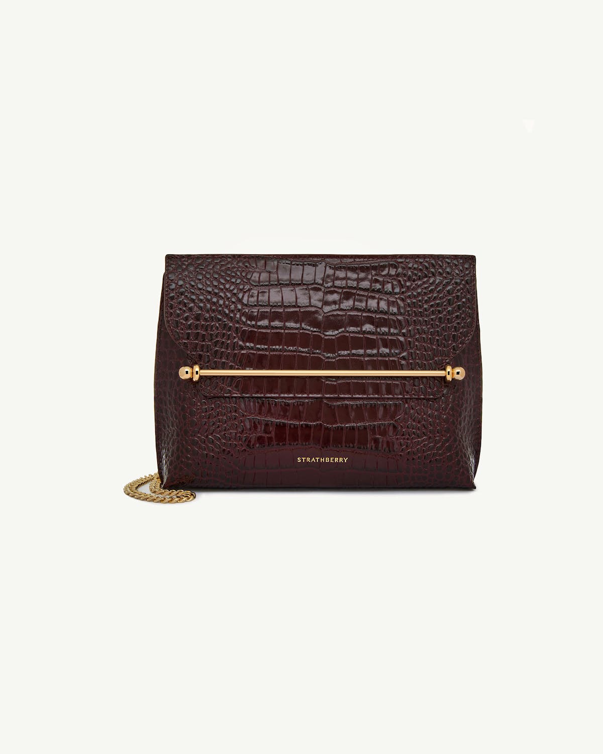Strathberry Stylist croc leather bag with gold bar and chain