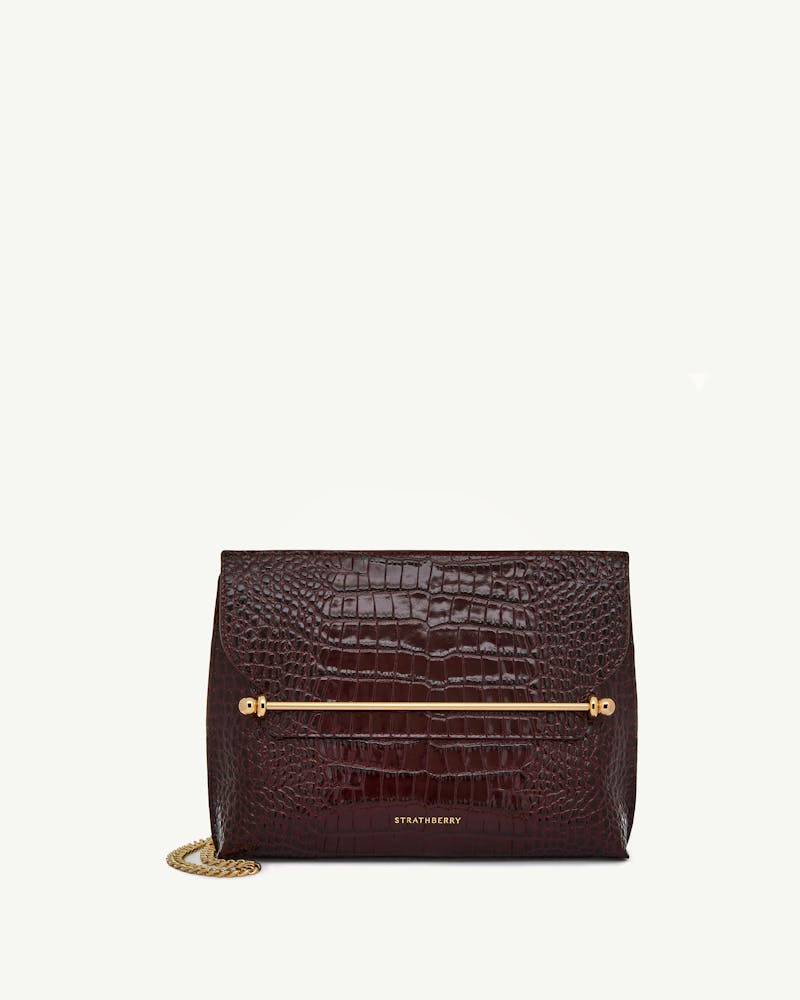 Strathberry Stylist croc leather bag with front gold bar and chain