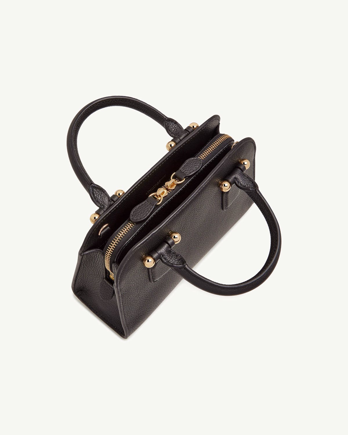 Black Georgia Mini top-handle leather bag with gold hardware and zipper