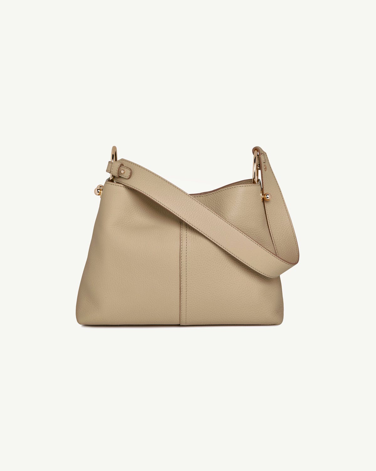 Sand leather hobo bag with wide shoulder strap and central seam