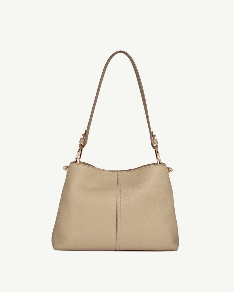 Lana hobo in sand leather with single shoulder strap and center seam
