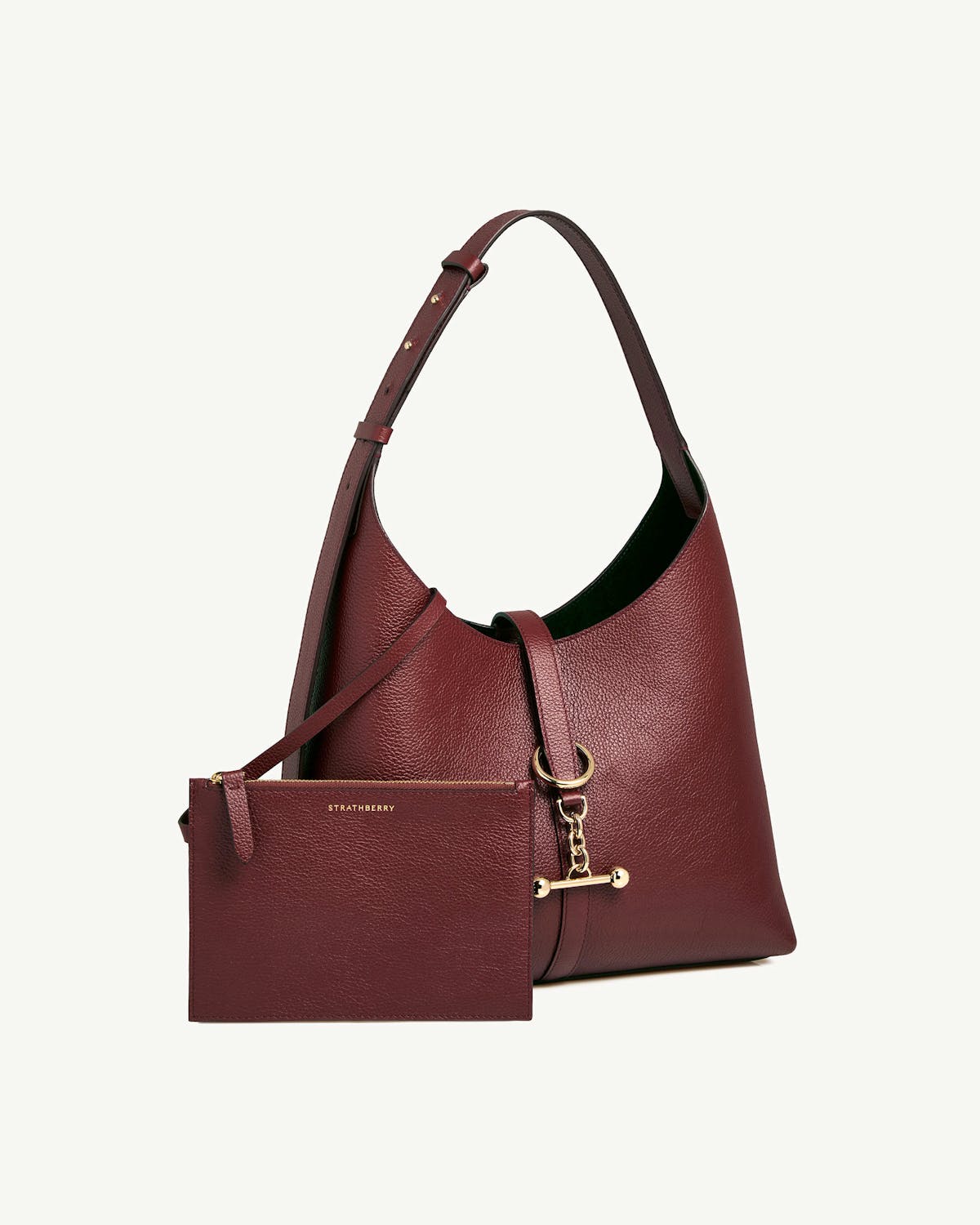 Strathberry Kite hobo bag in oxblood leather with matching pouch