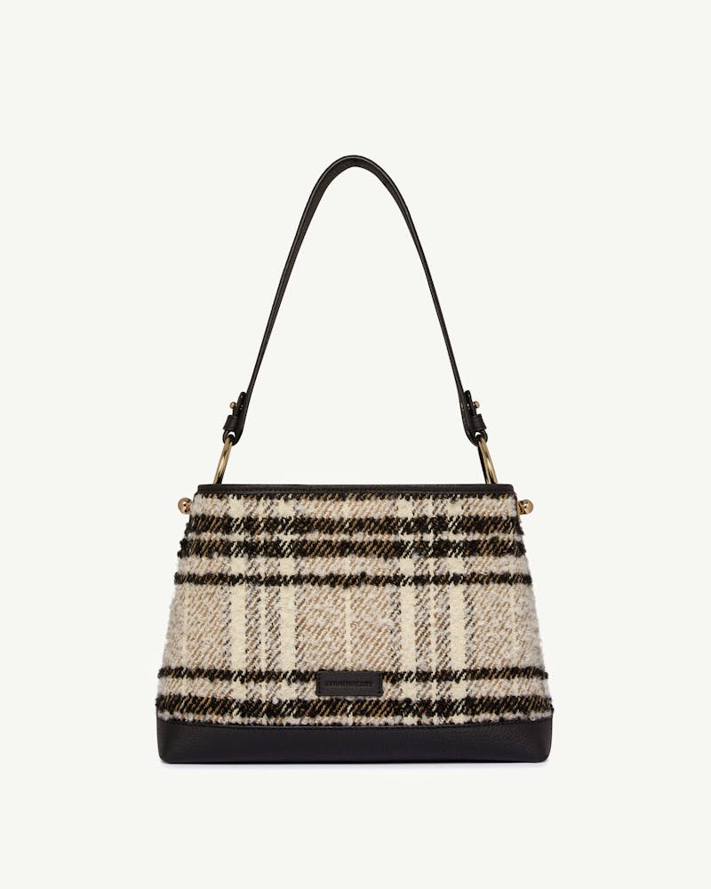 Strathberry Lana Hobo bag in black bouclé tartan