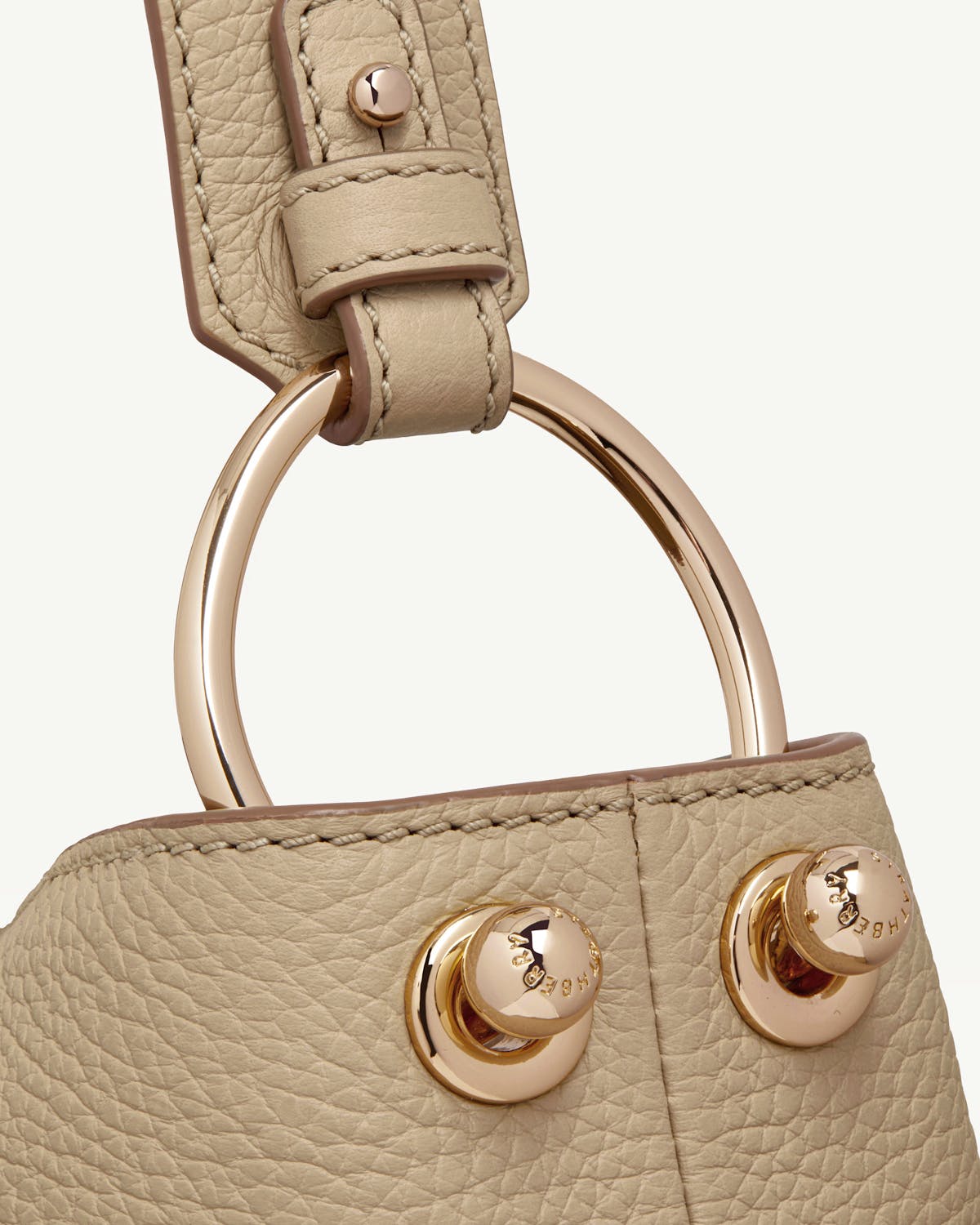 Strathberry sand Lana Hobo pebbled leather with gold ring handle and studs