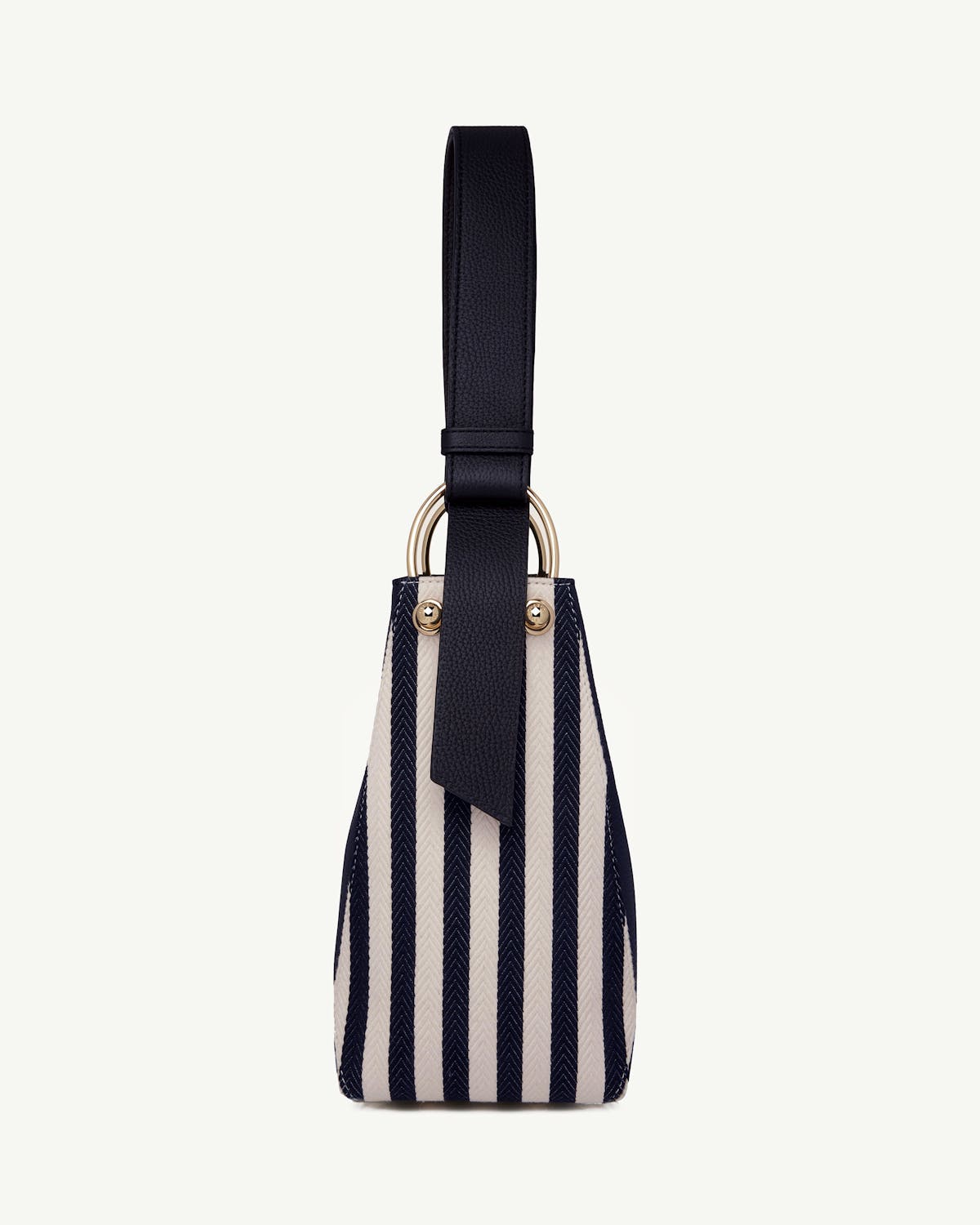 Lana midi bucket bag in striped canvas with leather top handle