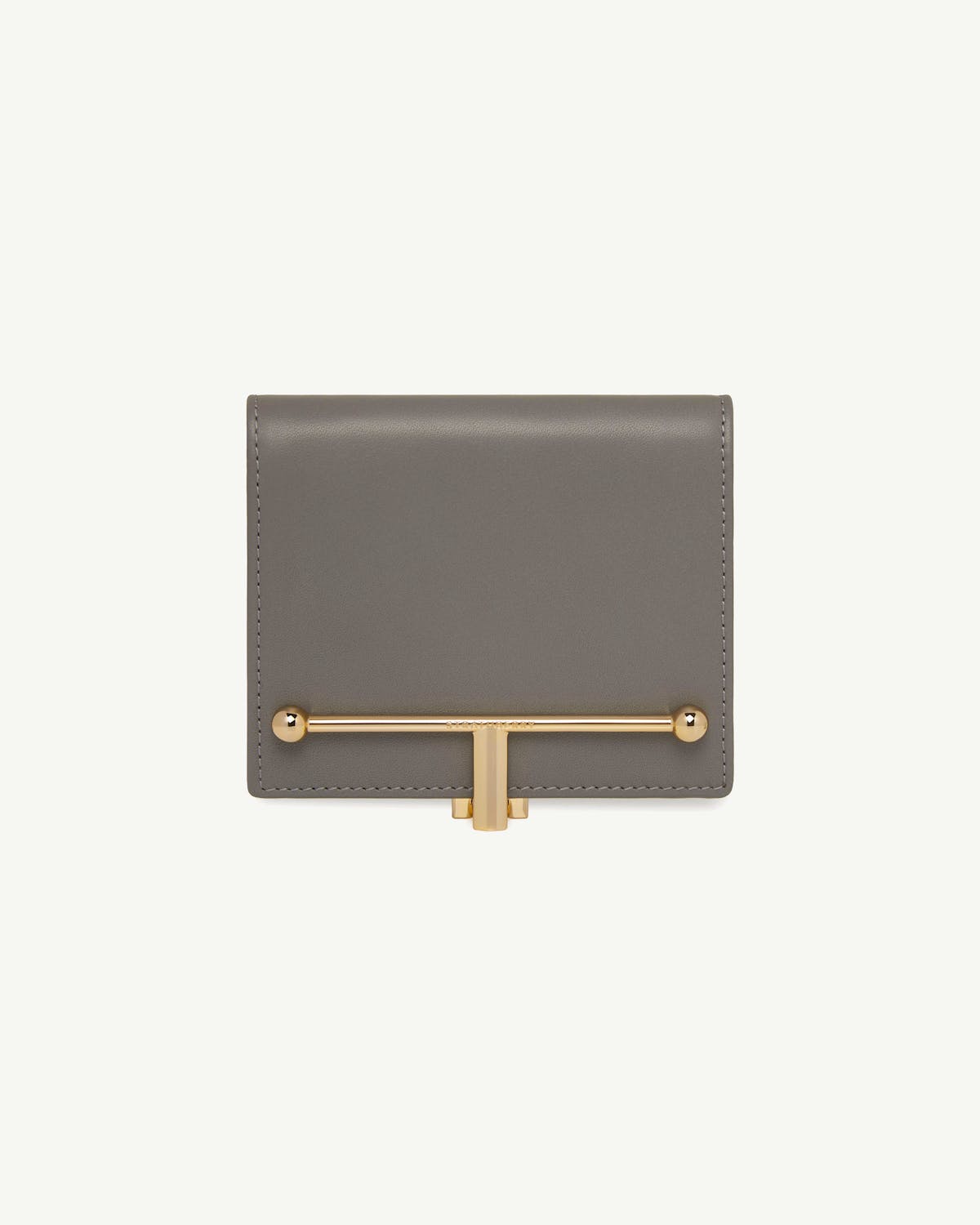 Melville Street wallet in stone grey with gold T-bar closure.