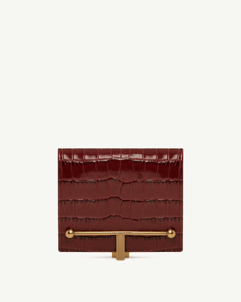 Strathberry croc-effect Melville Street wallet front with gold bar closure