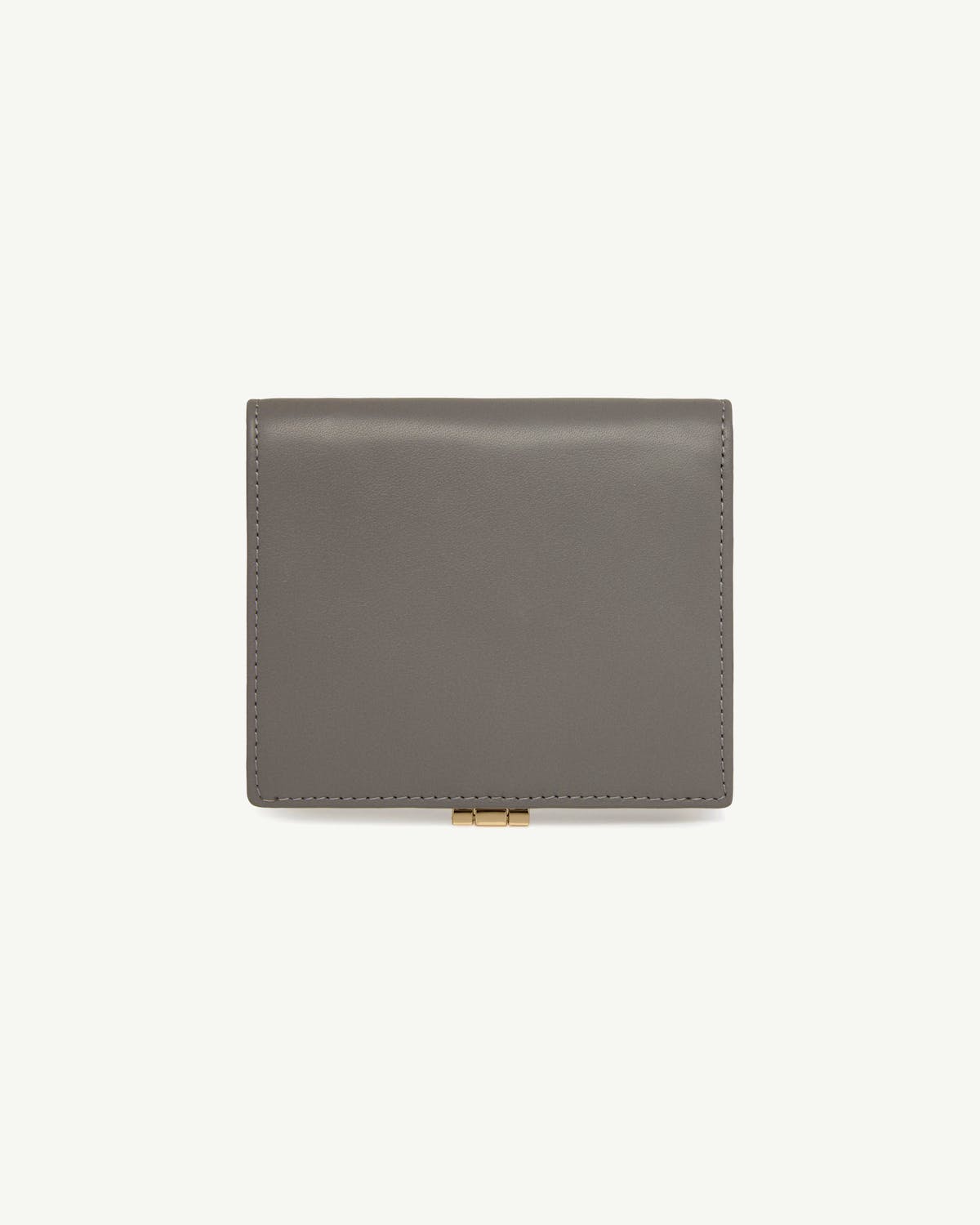 Melville Street wallet in stone grey, front view with gold clasp.