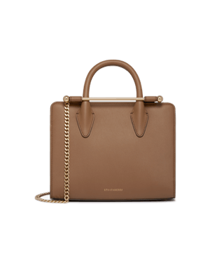 Strathberry clay mini tote with top handle and gold chain strap