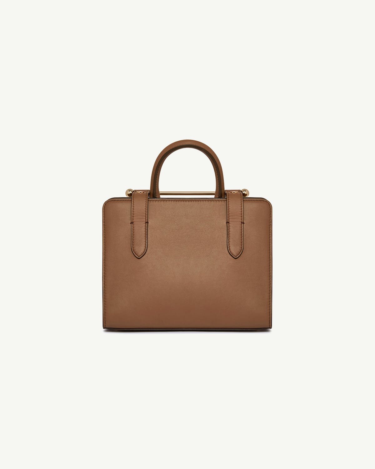 Clay mini tote with rounded top handles and gold bar detail, front view