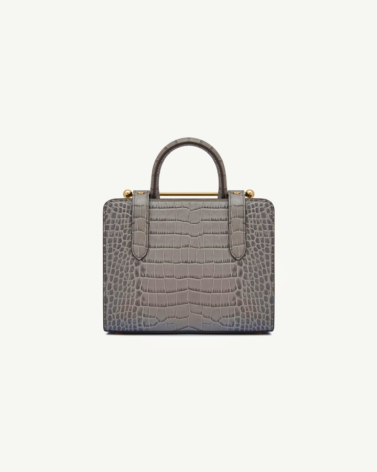 Mini tote in soft croc leather with gold bar top handle