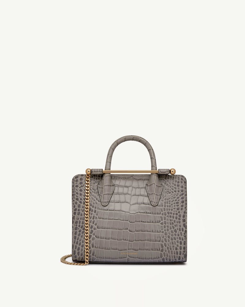 Strathberry soft croc mini tote with gold chain and top handles